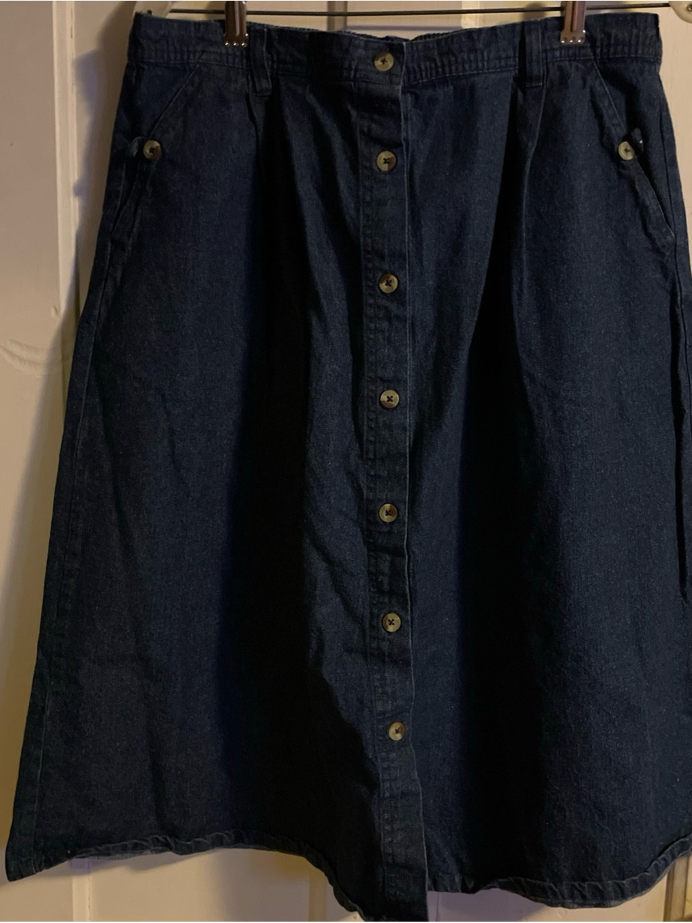 Anthony Richards Navy Button-Front A-Line Denim Skirt 16P